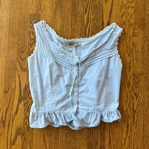 Light Blue Ruffle Button-Front Crop Top